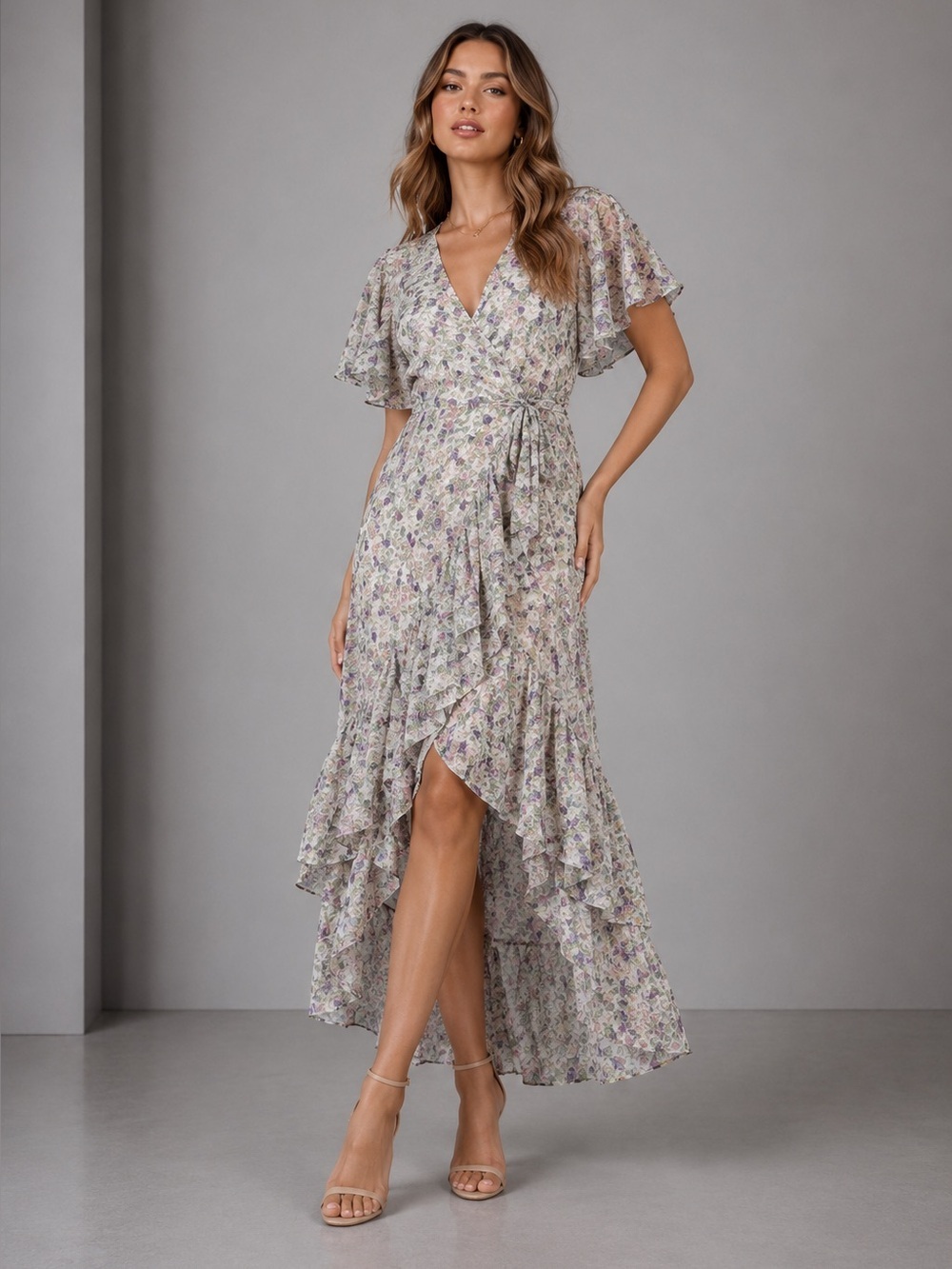 ASTR The Label Wrap Flora Midi Dress B3210
